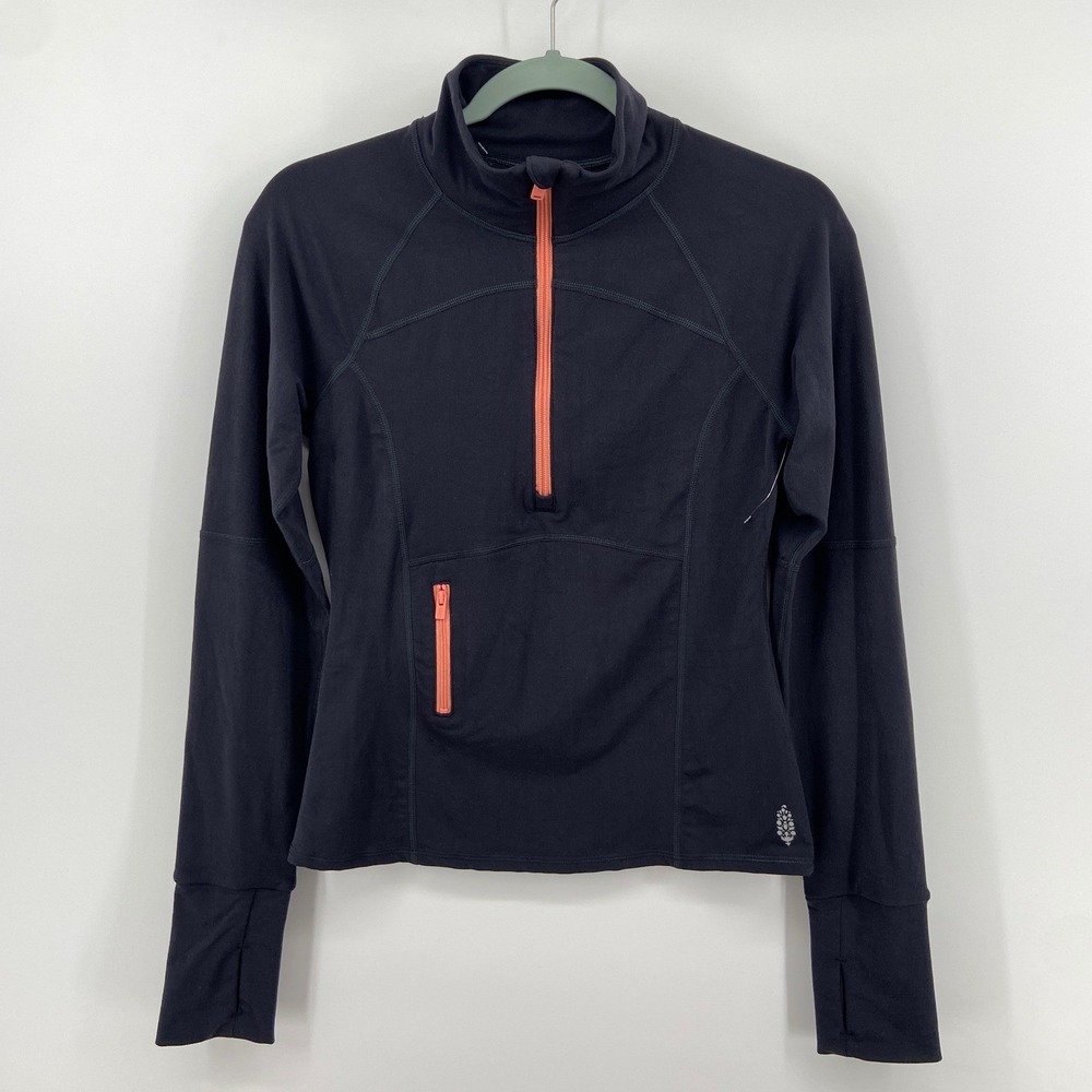 Free People Movement Womens Half Zip Pullover Navy Orange Thumbholes Size M NWOT